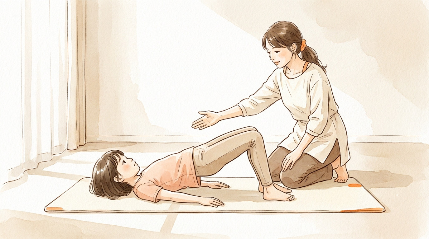 성장기 아이 필라테스 수채화 일러스트